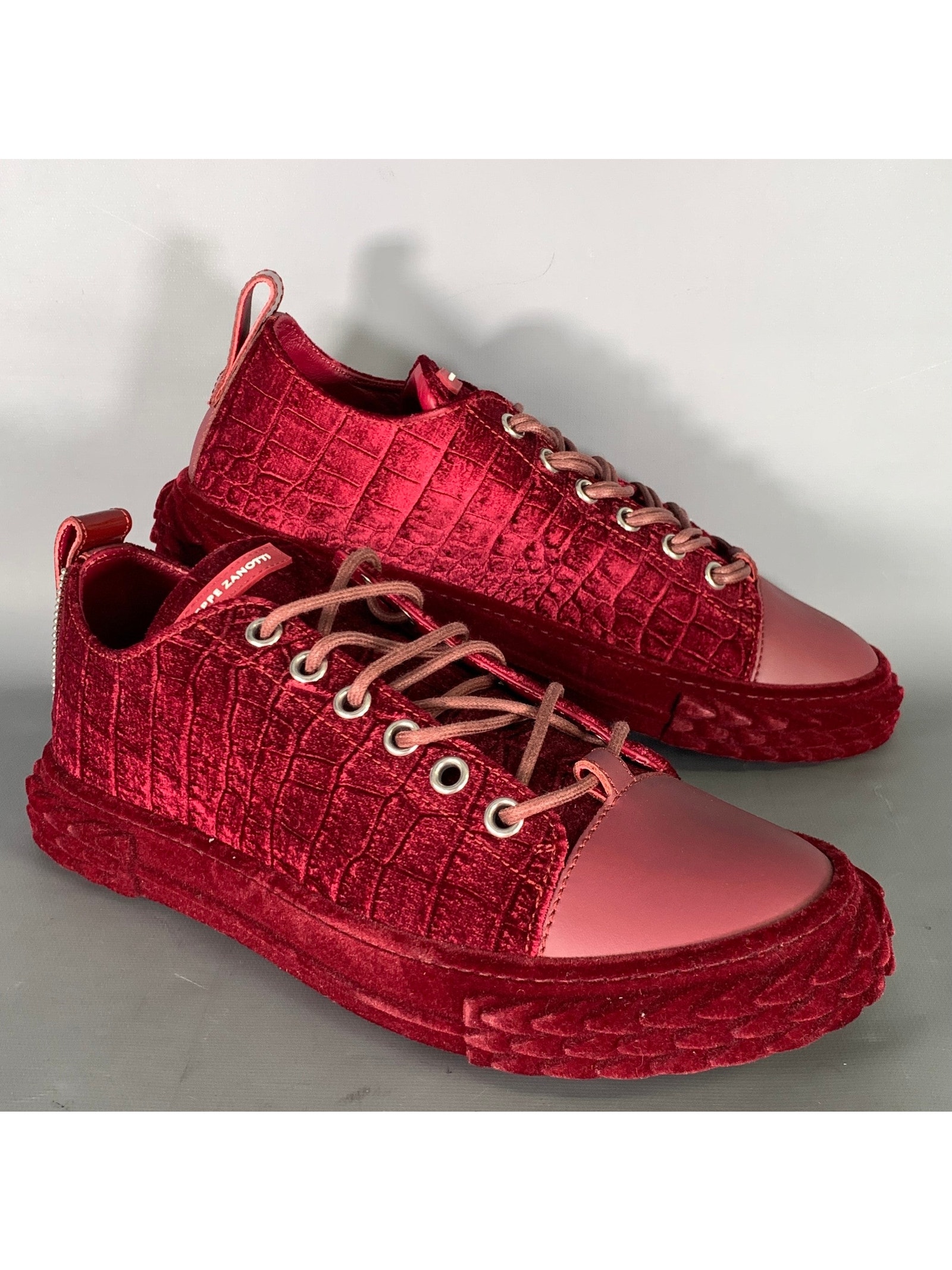 Giuseppe Zanotti Size 10 Burgundy Multi-Color Embossed Velvet Low Top Sneakers